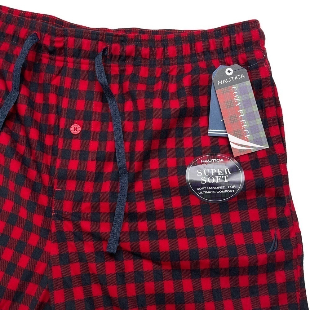 Nautica Cozy Fleece Polyester Red Plaid Mens Pajama Pants Size Large - Picture 6 of 12
